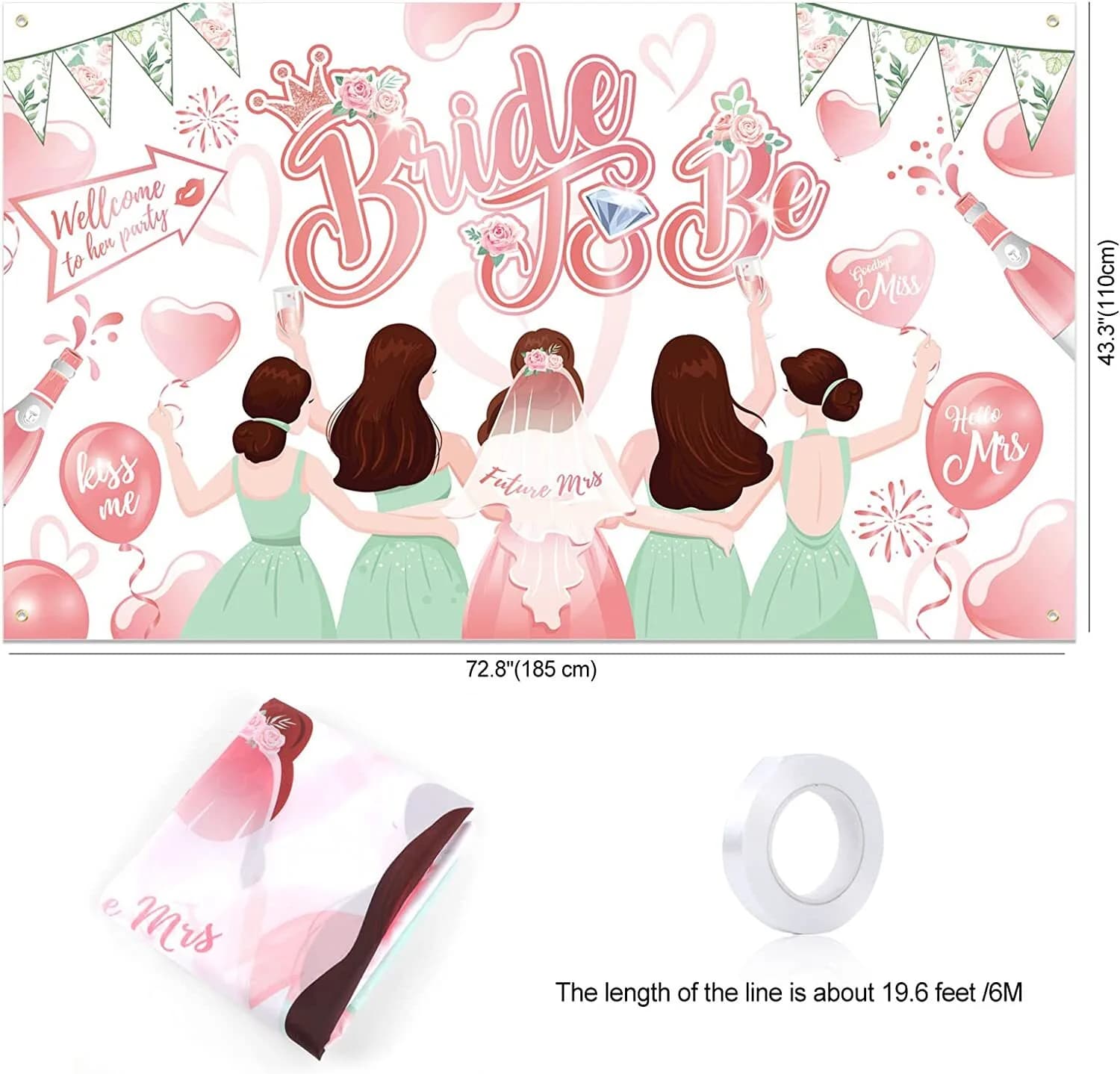 Fabric Bride to Be Banner for Hen Party Decoration, Hen Do 185 CM X110 CM