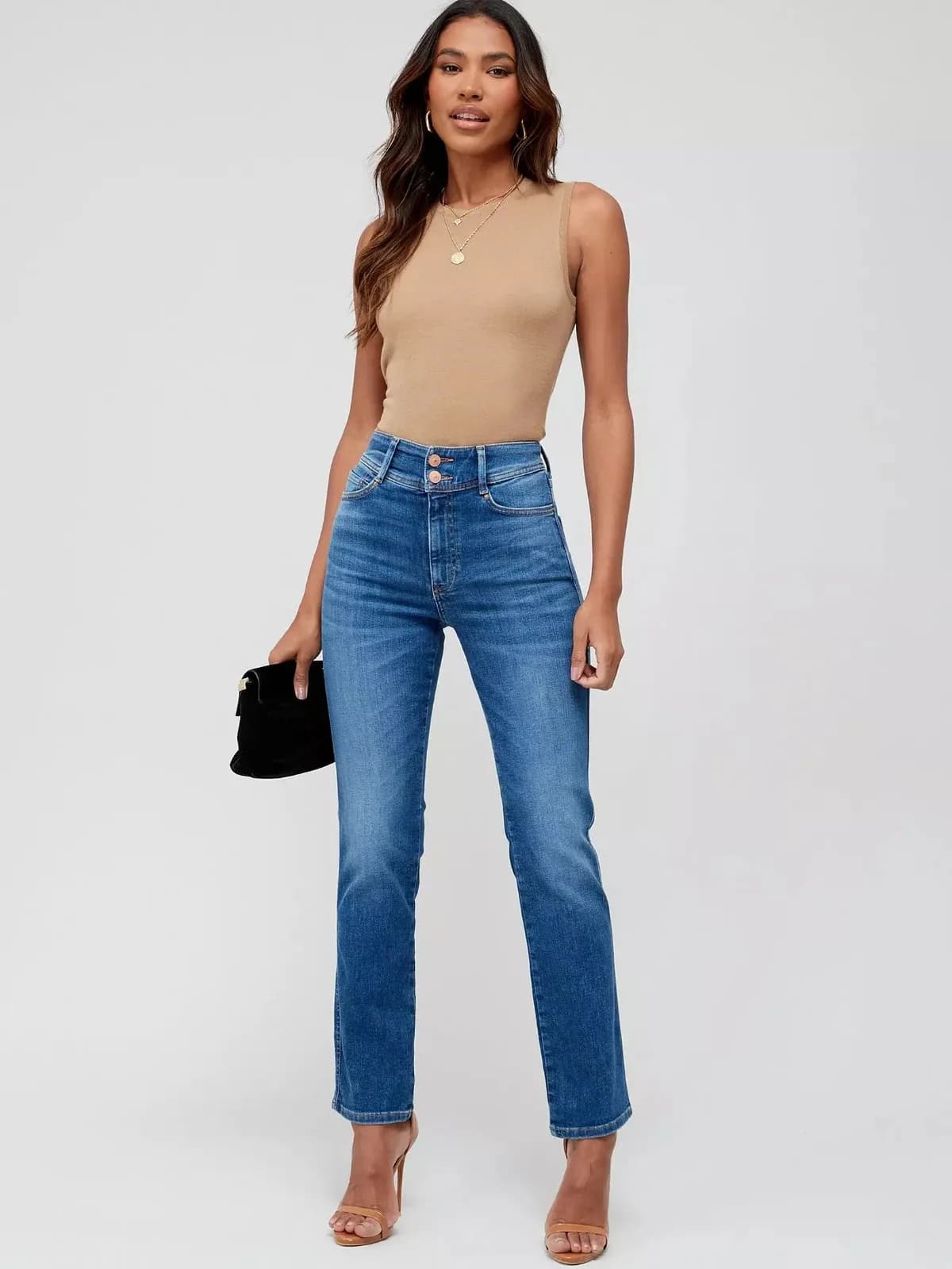 V by Very Sculpt Straight Fit Women's Jeans With Stretch - Mid Wash Size 18