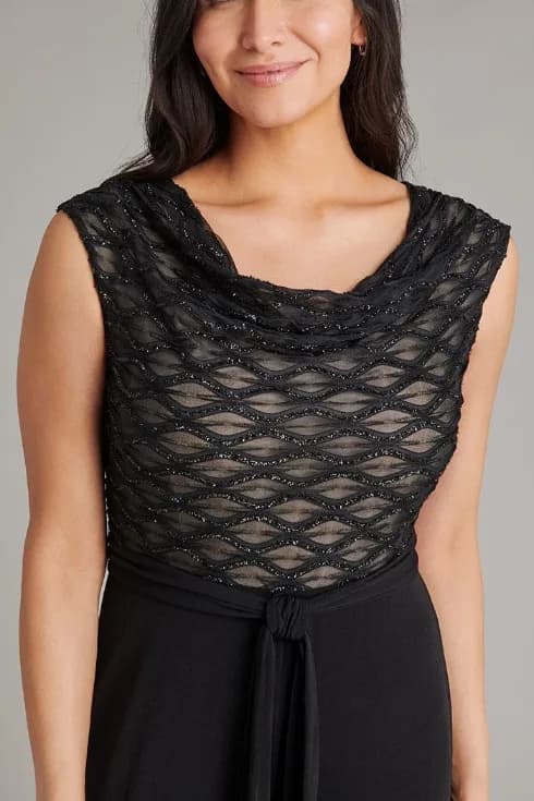 Connected Apparel Drape Neck Uptown Eyelash Metallic Knit Jumpsuit Black 6P