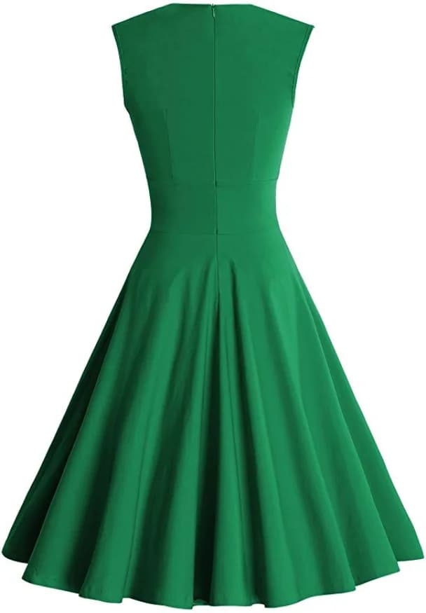 MUXXN Women's 50s 60s Vintage Sexy V-Neck Swing Dress Green M