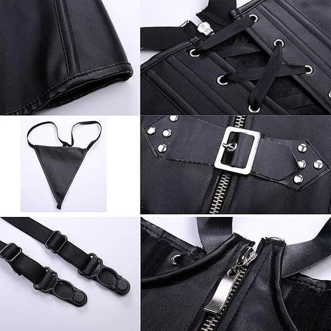 KIWI RATA Women's Punk Rock Faux Leather Buckle Up Corset Bustier Basque UK 6-8