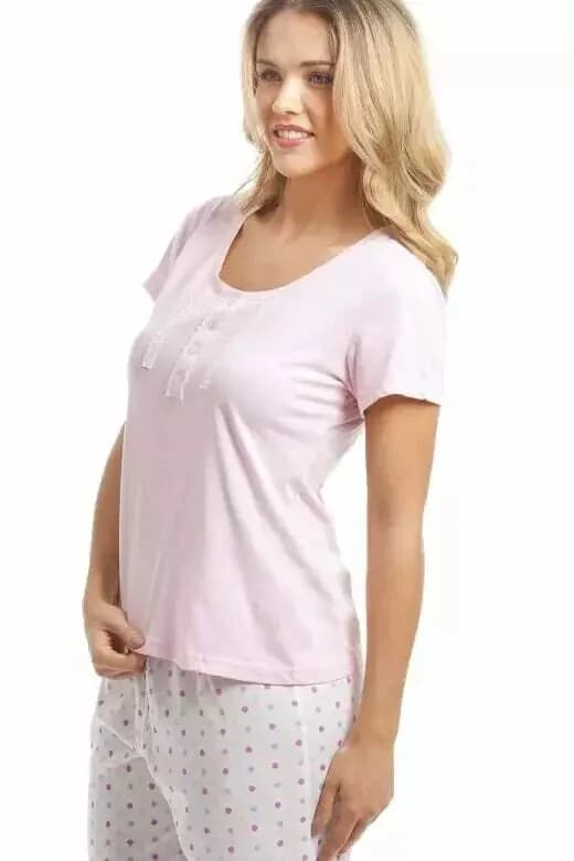 Camille Womens Cotton Mix Multi-Coloured Pink Polka Dot Cropped Pyjama Set 18/20