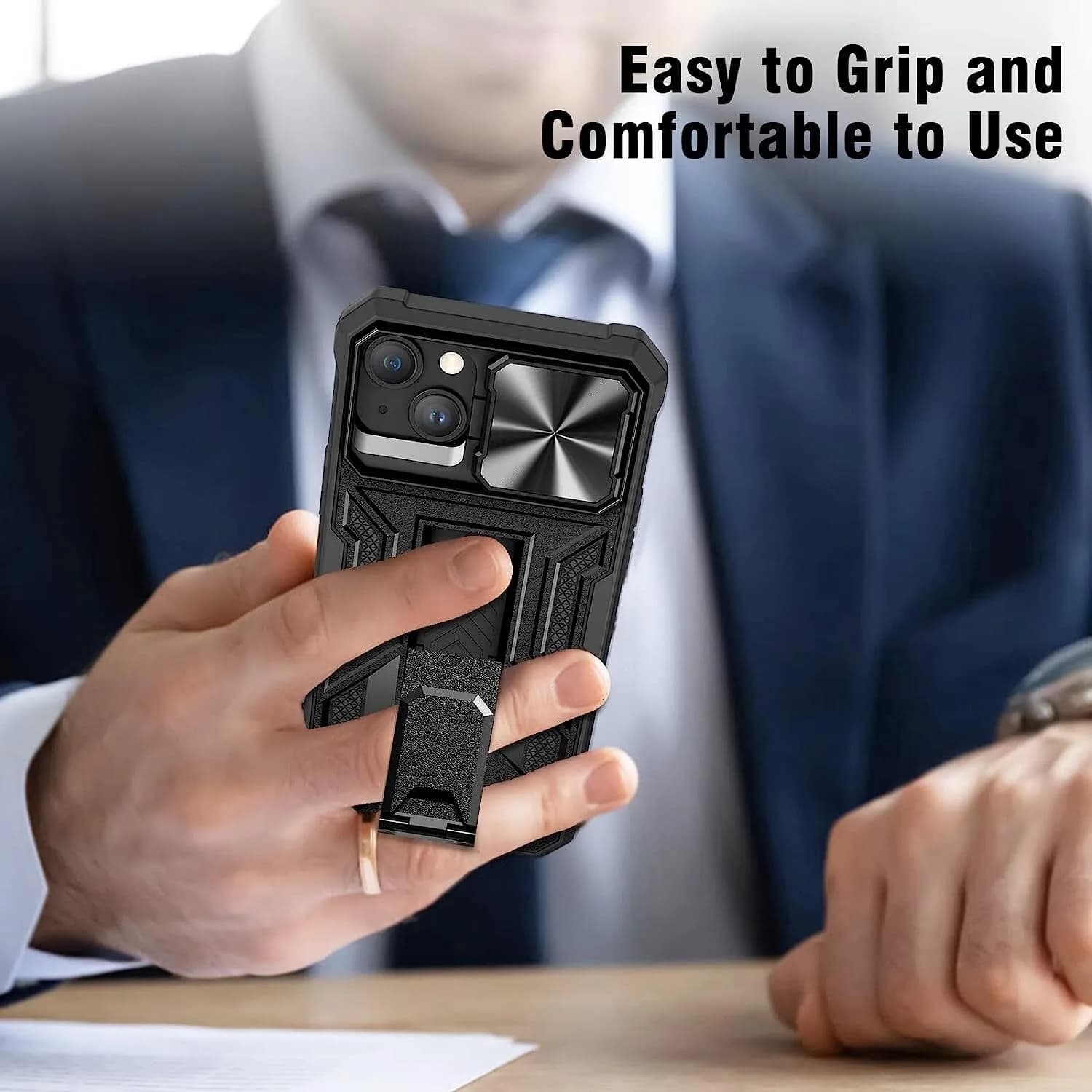 Shockproof Rugged Case For iPhone 14 Plus 6.7" Black slide Camera Cover Kickstan