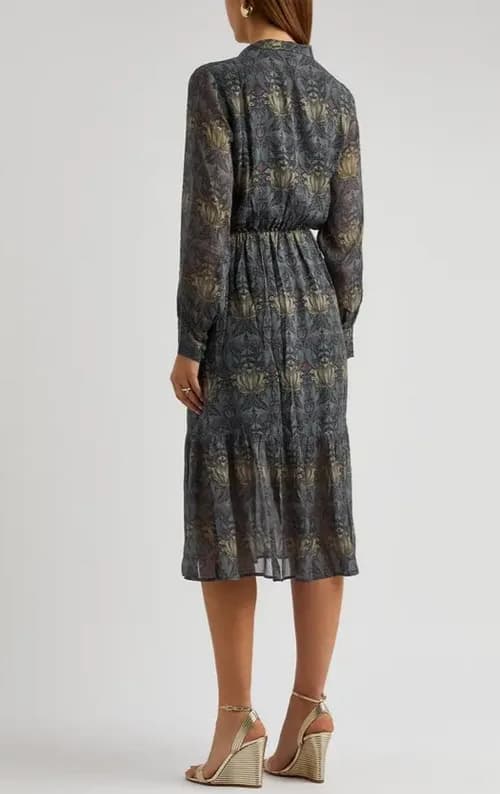 WOMEN’S PAIGE X MORRIS & CO. KORALINA PRINTED SILK MIDI DRESS, XS – BRAND NEW.