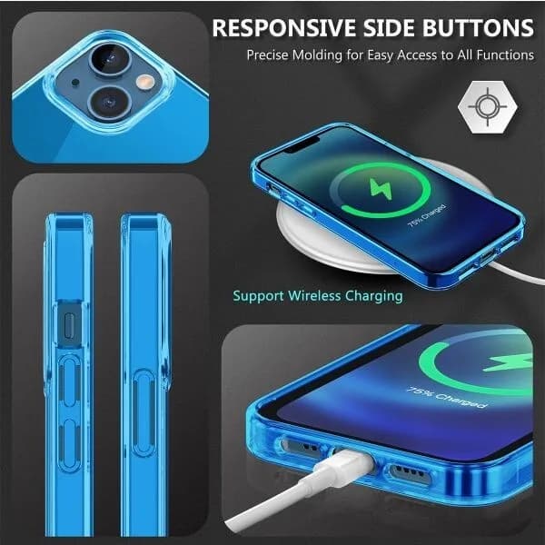 TUCCH Transparent Blue Case For Phone 13 Mini (5.4") Shockproof & Tempered Glass