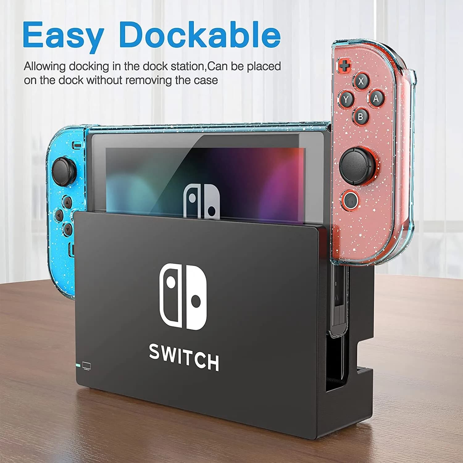 Crystal Case Cover Compatible with Nintendo Switch, Dockable Glitter Bling