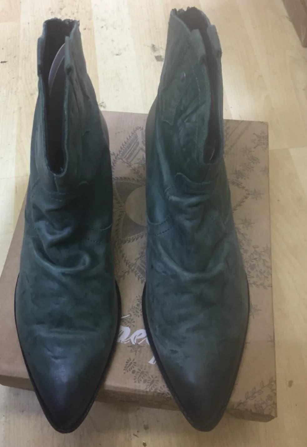 FREE PEOPLE WOMEN'S LEATHER DIXIE STYLE ANKLE BOOTS GREEN 41 RRP $158.00