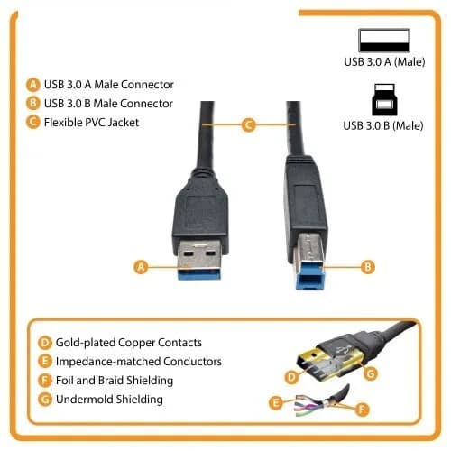 LOGIK 2m USB 3.0 Type A Male to B Male Data Cable Lead - Super Speed