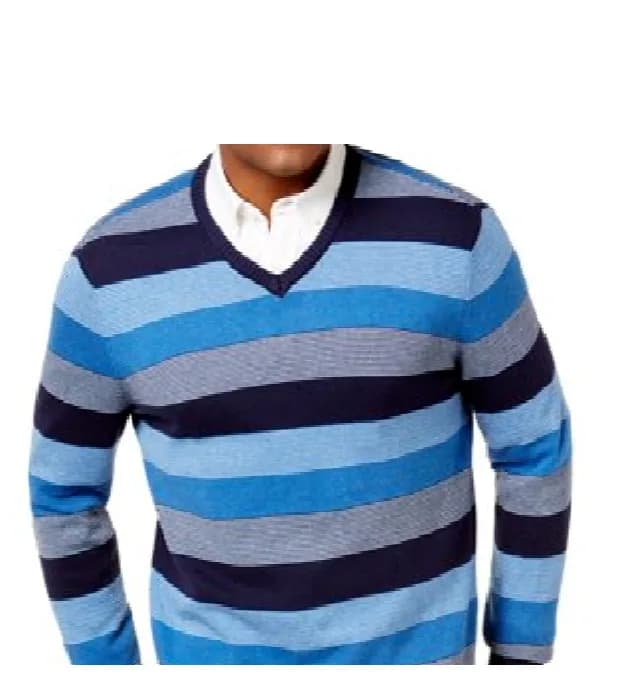 Club Room Mens Striped Knit Sweater BLUE NAVY