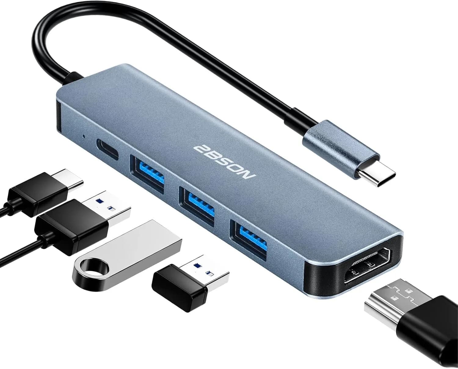 2BSON USB C Hub Adapter 5 in 1 with PD 100W, 4K HDMI 1 USB-A 3.0 2 USB-C 2.0