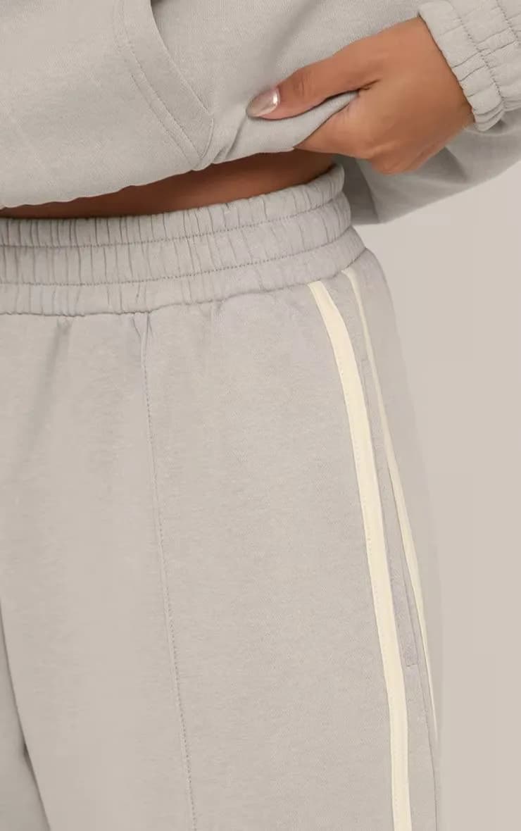 EGO Oversized Mid Rise Contrast Stripe Wide Leg Joggers In Grey uk 12