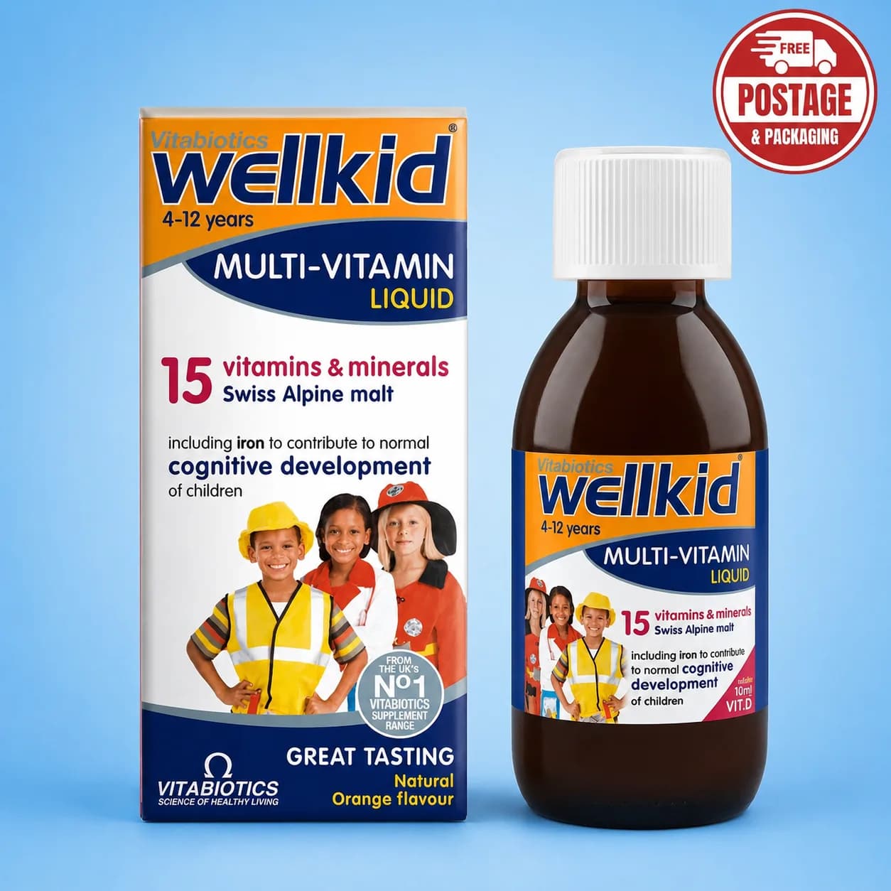 VITABIOTICS Wellkid Multi-vitamin Liquid 150ml **NEW** Orange Flavour 4-12 Years