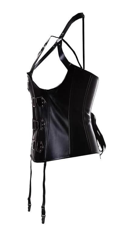 KIWI RATA Women's Punk Rock Faux Leather Buckle Up Corset Bustier Basque UK 6-8