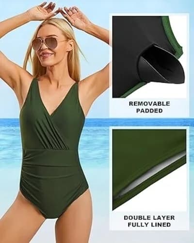 JOYSPELS Womens Swimsuits Tummy Control V Neck One Piece Bathing Suit High Waist