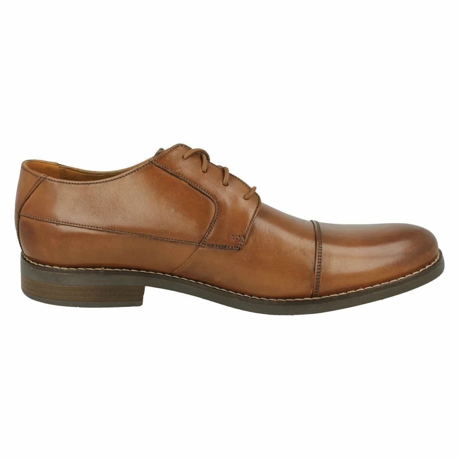 MENS CLARKS BECKEN CAP LACE UP SMART CLASSIC TOE CAP LEATHER FORMAL SHOES TAN 7H