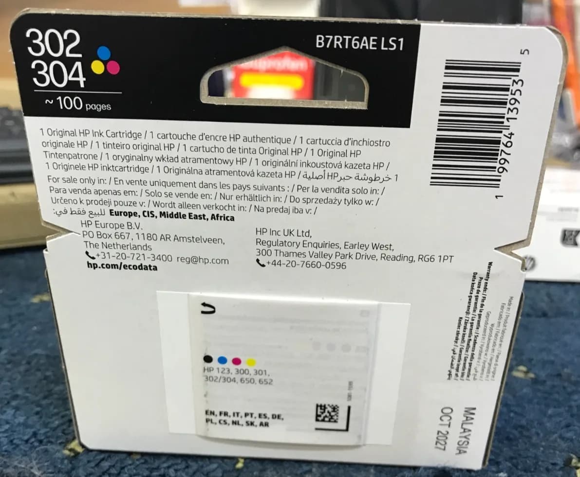 ORIGINAL HP 302 / 304 INK CARTRIDGE TRI COLOUR BRAND NEW SEALED
