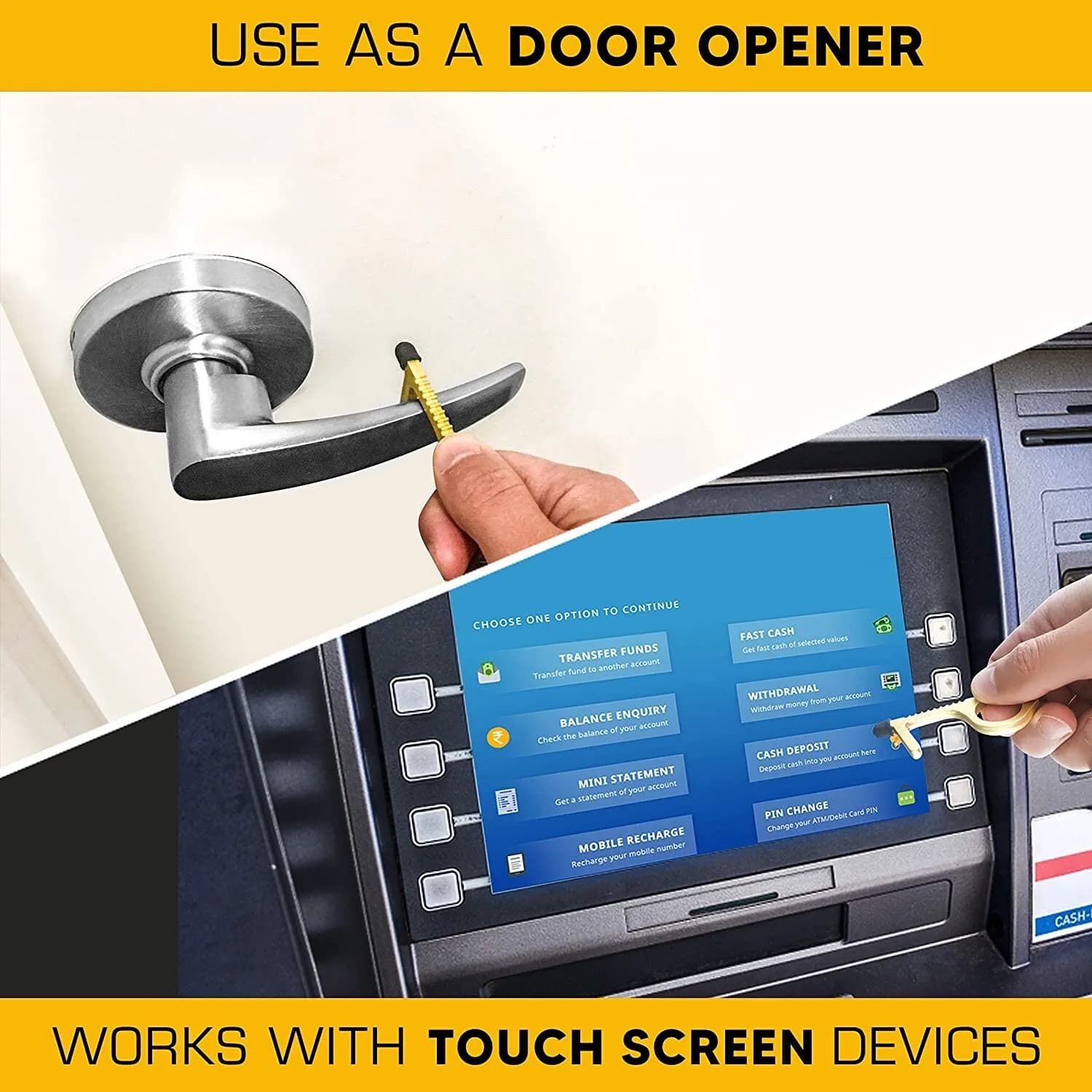Mobi Lock Brass Door Opener Tool Touchless Germ-Free Button Pusher Key Ring