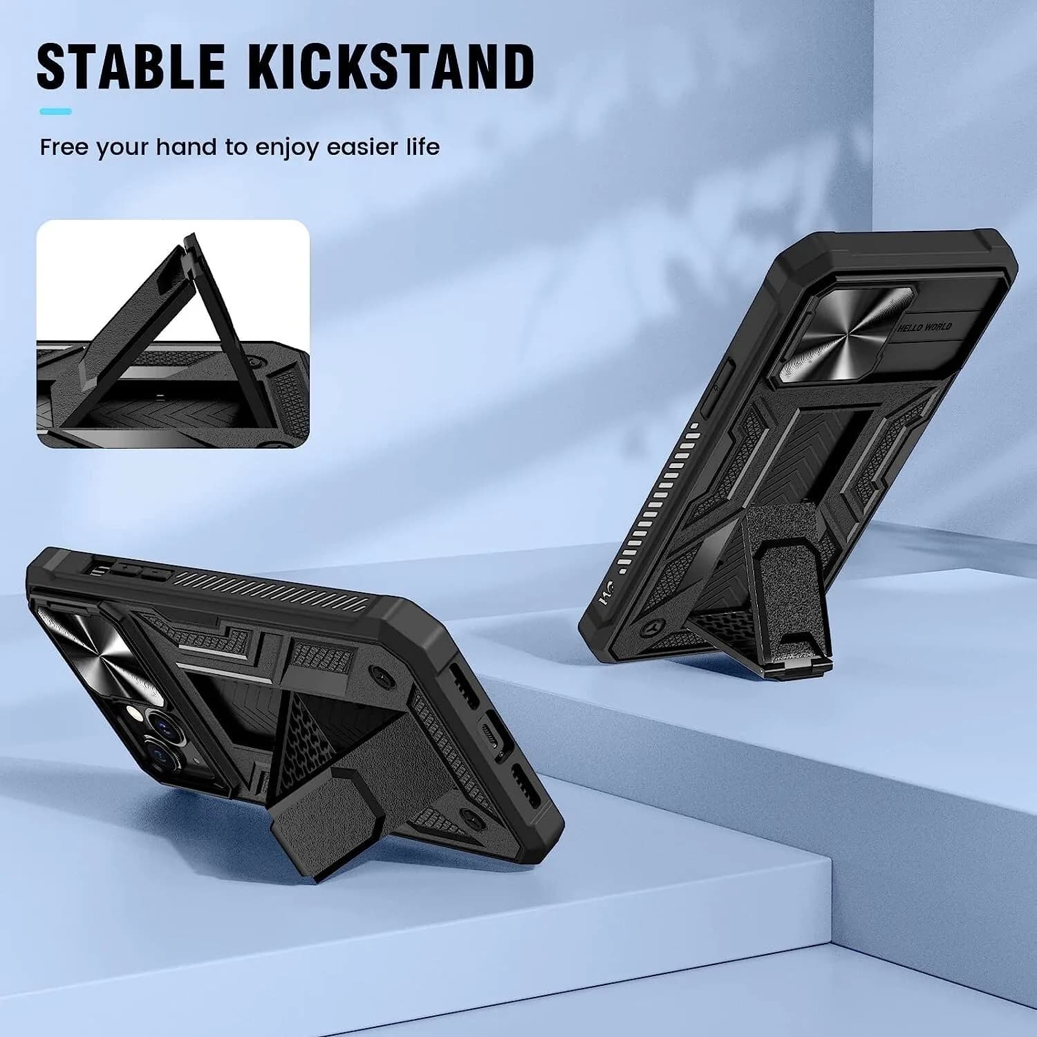 Shockproof Rugged Case For iPhone 14 Plus 6.7" Black slide Camera Cover Kickstan