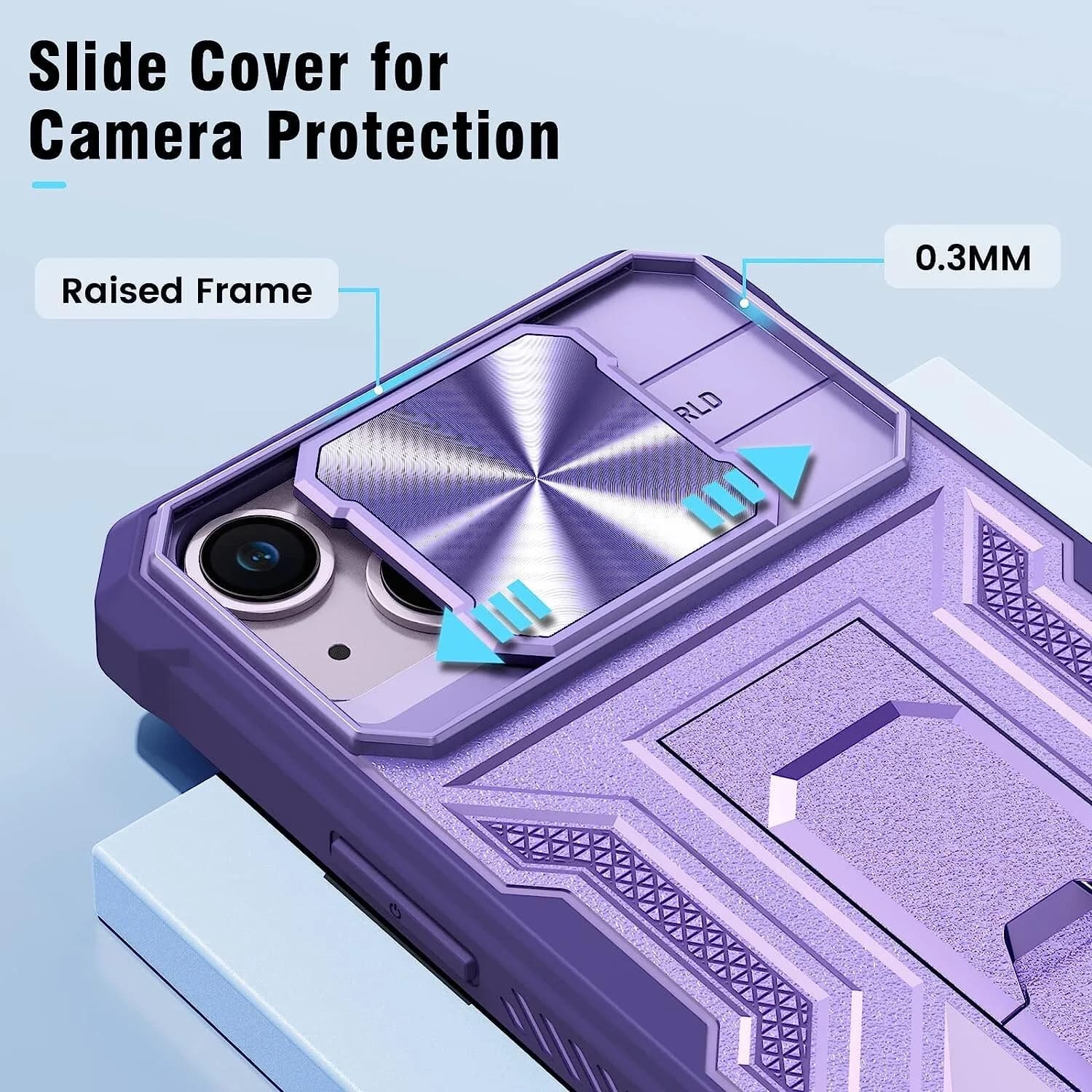 Shockproof Rugged Case For iPhone 14 Plus 6.7" Purple slide Camera Cover Kicksta
