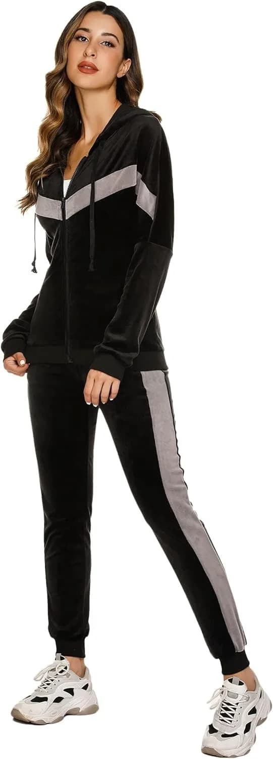 Wayleb Tracksuit Full Set Women Velour Long Sleeve Velvet Sweatsuit Zip up Small