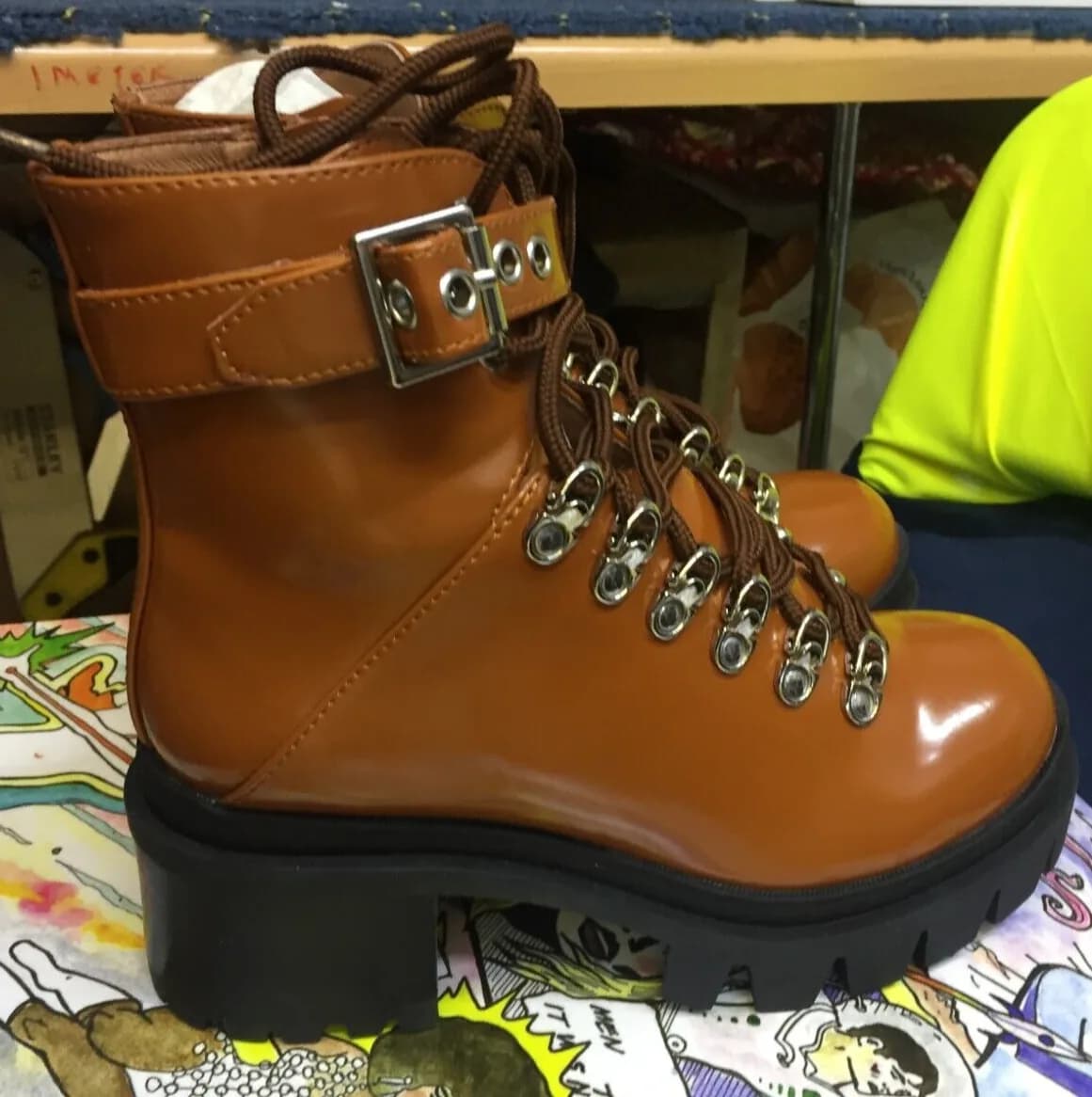 WOMEN'S JEFFREY CAMPBELL CZECH PLATFORM BOOTS CAMEL BROWN UK SIZE 2.5