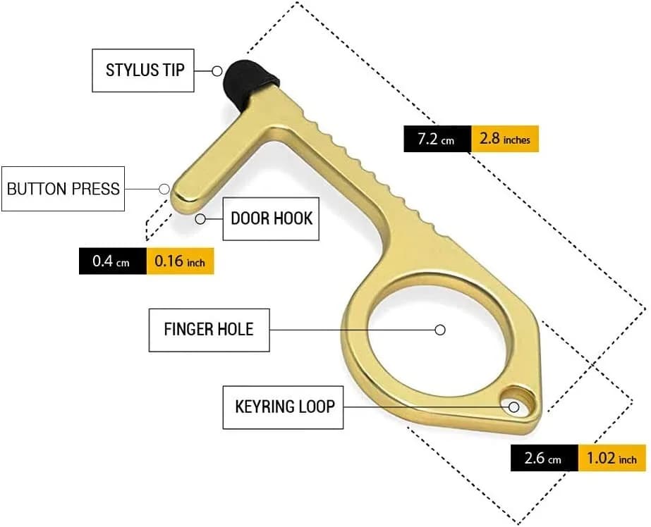 Mobi Lock Brass Door Opener Tool Touchless Germ-Free Button Pusher Key Ring