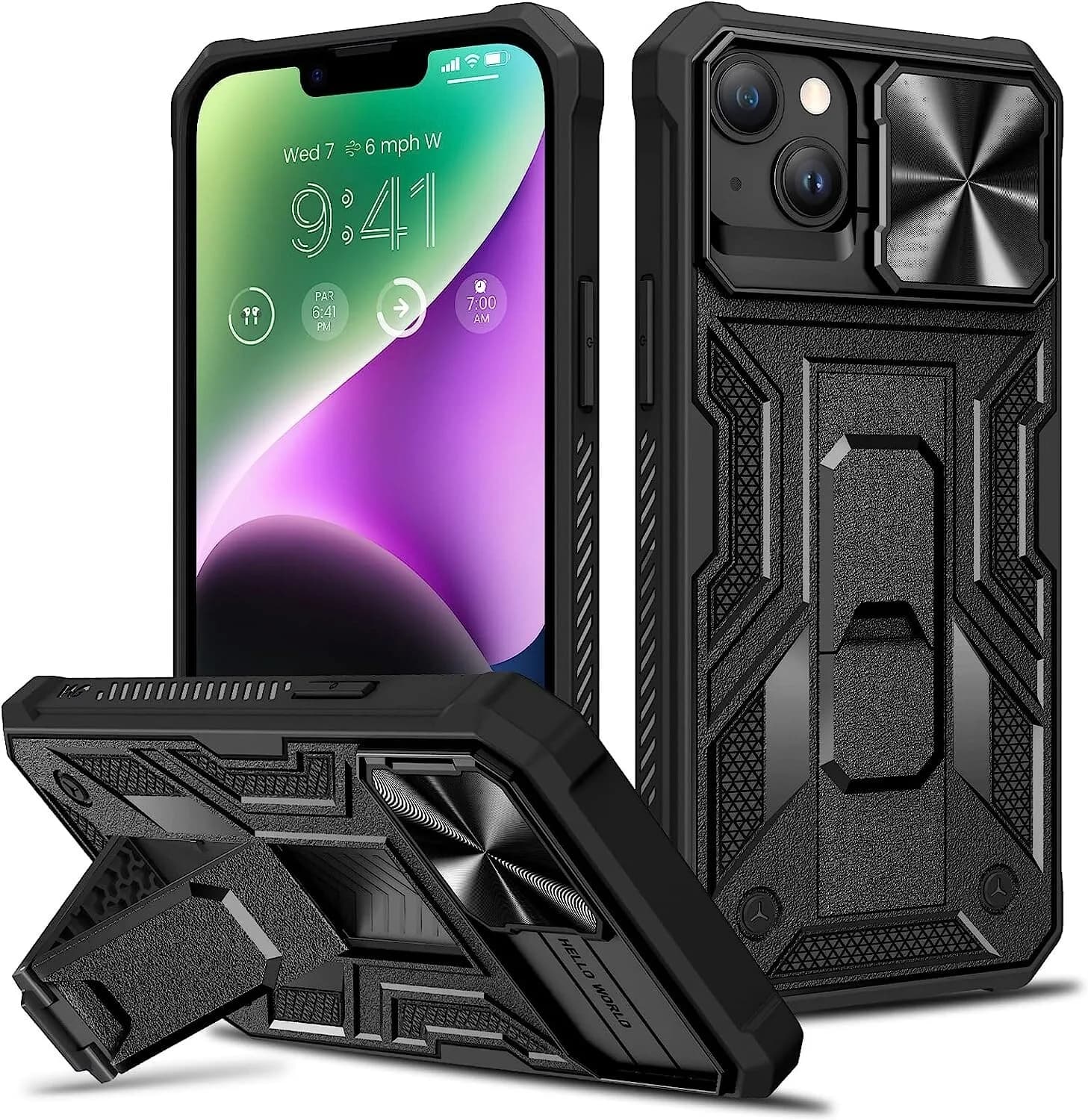 Shockproof Rugged Case For iPhone 14 Plus 6.7" Black slide Camera Cover Kickstan