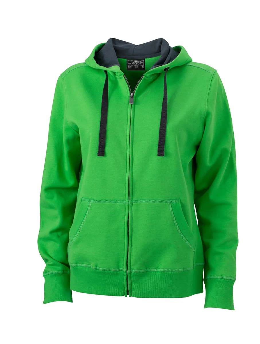 James & Nicholson JN594 Ladies Lifestyle Full Zip Hoodie Sweat Jacket GREEN