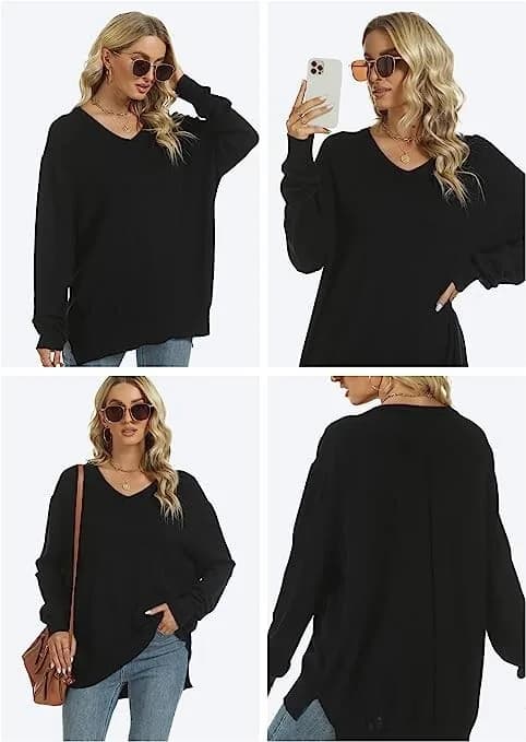 SPIEZ Merino Wool Women's v neck Sweater Cable Knit Pullover Sweater L