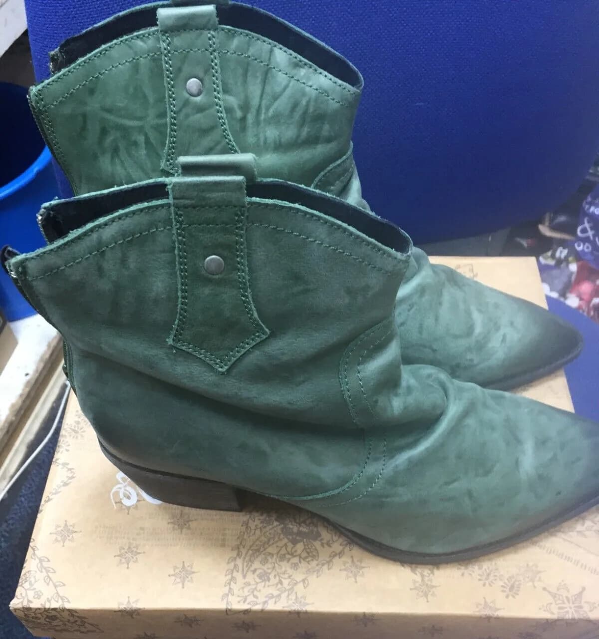 FREE PEOPLE WOMEN'S LEATHER DIXIE STYLE ANKLE BOOTS GREEN 41 RRP $158.00