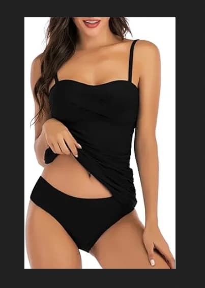 CheChury Tankini Swimsuits for Women Bandeau Swimming Costume with Breifs Black