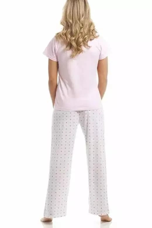 Camille Womens Cotton Mix Multi-Coloured Pink Polka Dot Cropped Pyjama Set 18/20