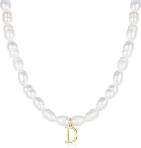 Pearl Necklace, Initial Letter D Pendant Titanium Steel Name Personalised GIFT