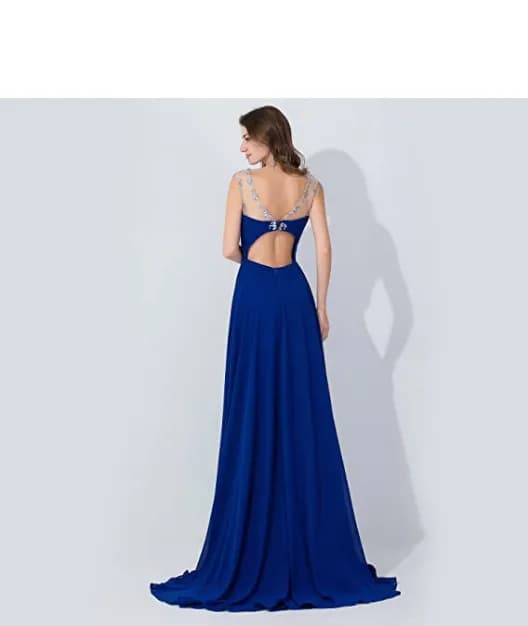 New **** Sexy Backless Beaded Chiffon Long Evening Gown 2020 Prom Dress Navy
