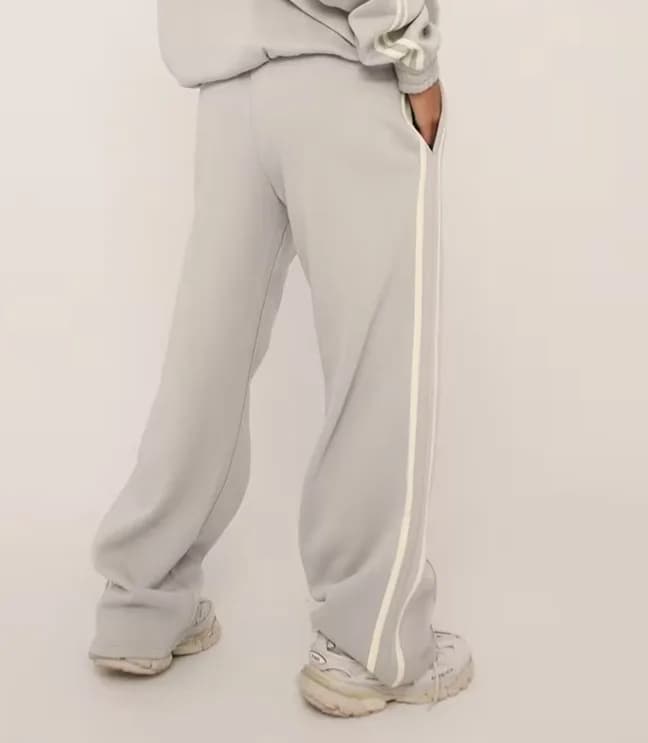 EGO Oversized Mid Rise Contrast Stripe Wide Leg Joggers In Grey uk 12