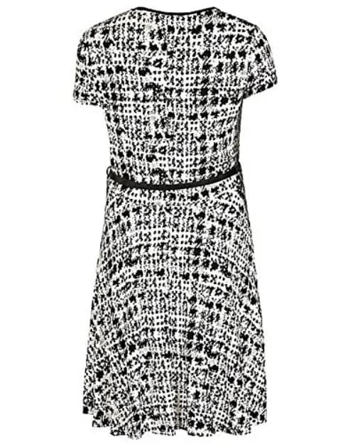 Emily Ladies Plus Size Black White Print Skater Dress & Belt UK 20