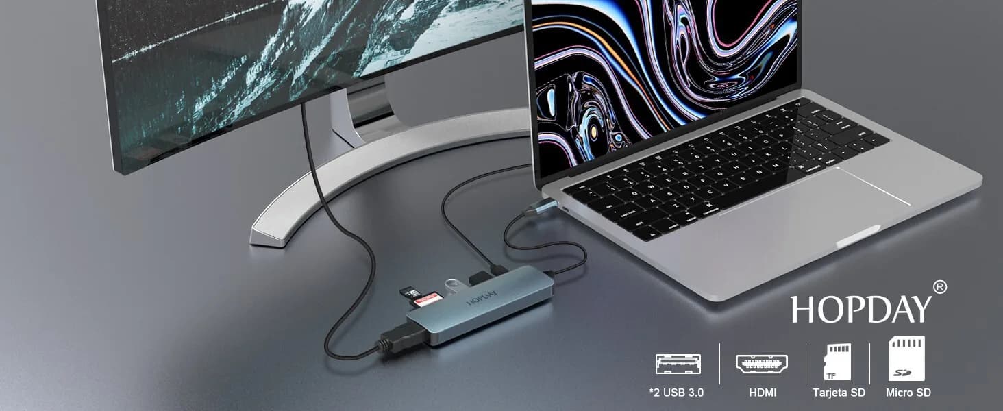 6 in 1 USB-C Multiport Adapter Hub 4K HDMI 2xUSB 3.0, 1xUSB-C & SD/TF Slots