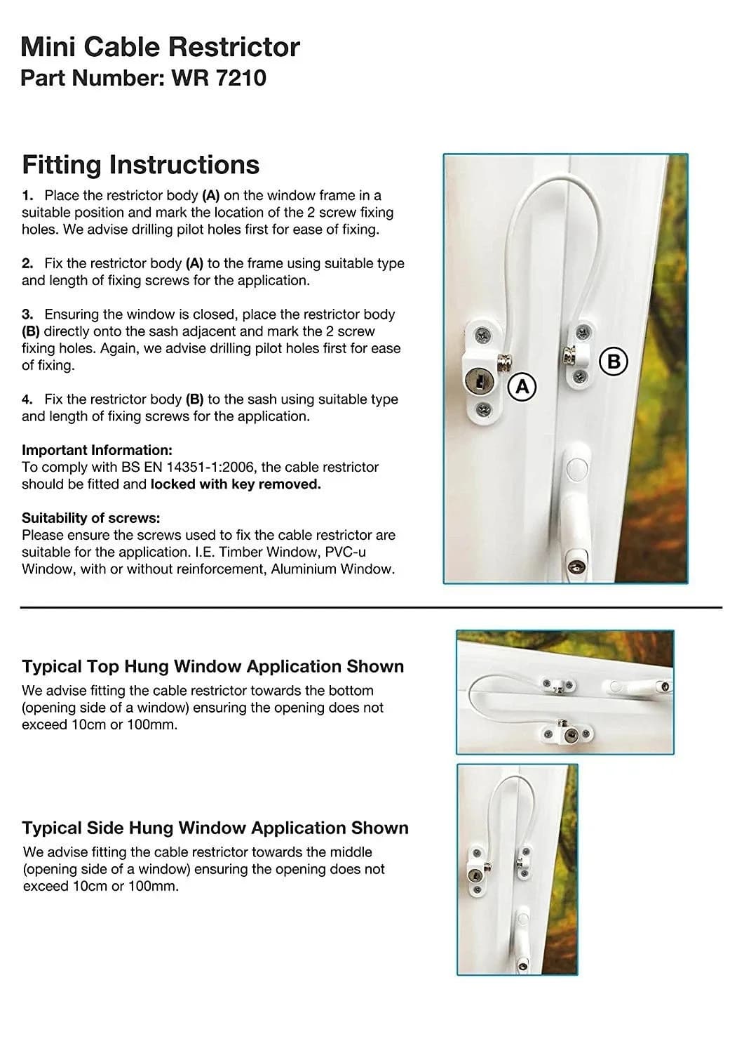Window Door Cable Restrictor Ventilator Child Baby Safety Security Lock UPVC