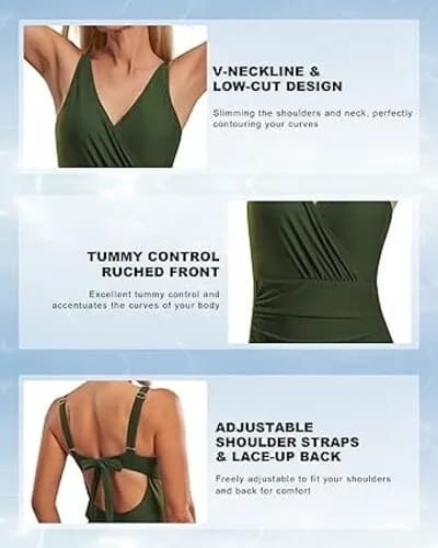 JOYSPELS Womens Swimsuits Tummy Control V Neck One Piece Bathing Suit High Waist