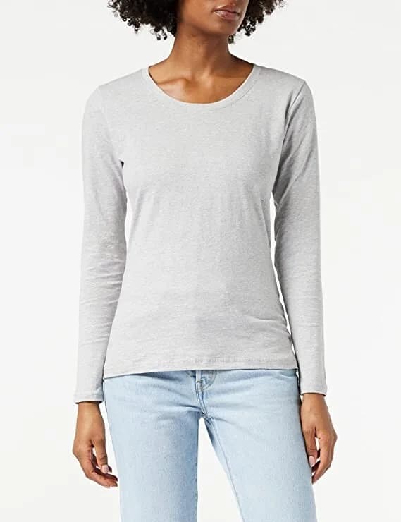 Berydale Ladies Long Sleeved Shirt, 100% Cotton, Crew Neck Grey 2XL