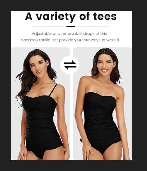 CheChury Tankini Swimsuits for Women Bandeau Swimming Costume with Breifs Black
