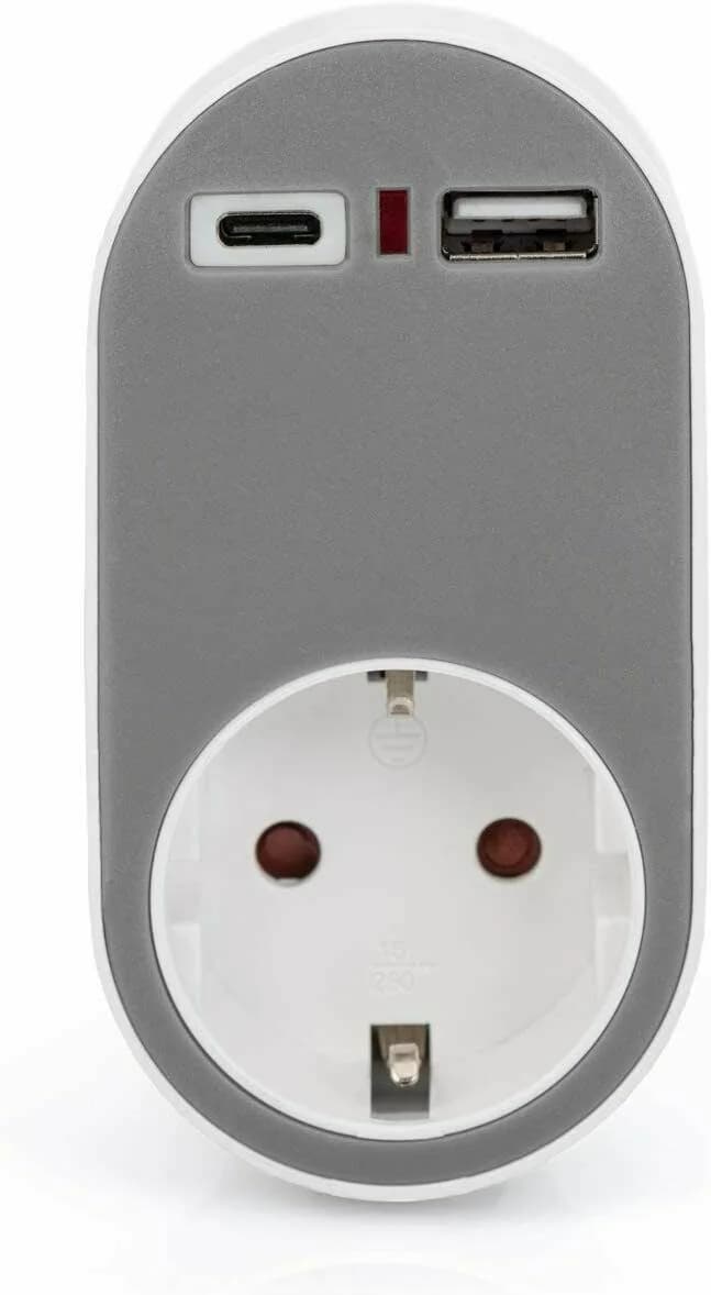 DIGITUS Universal USB-C plug-in charger with USB integrated socket 2 pin travel