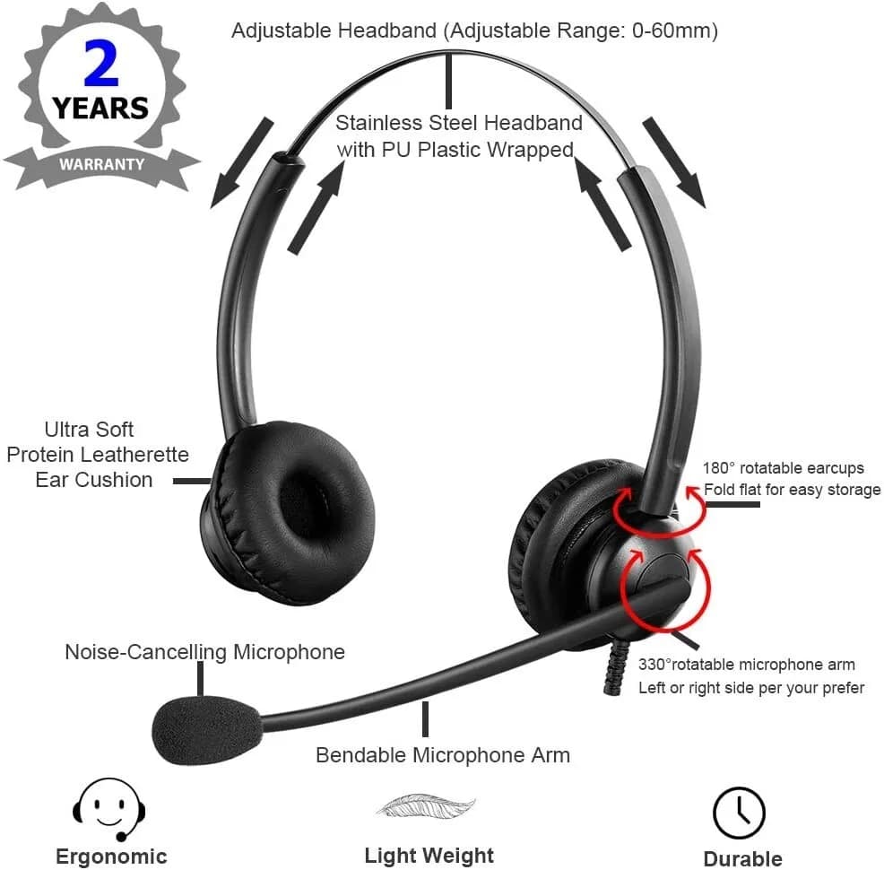 Oppetec Dual Ear RJ9 IP Phone Headset Noise Cancelling Microphone for Cisco Phon