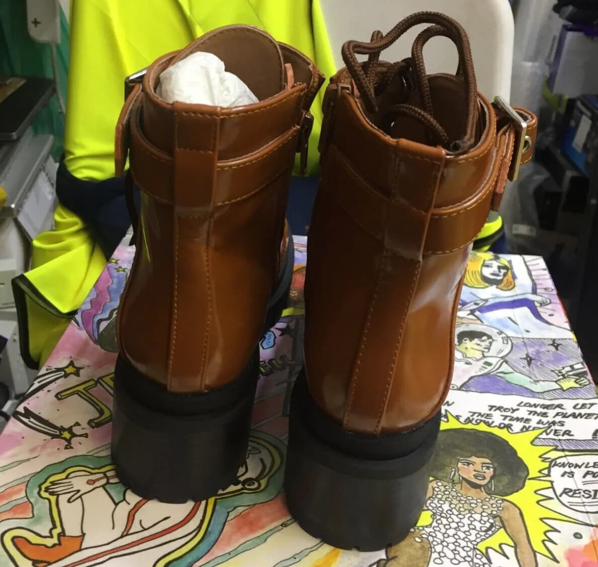 WOMEN'S JEFFREY CAMPBELL CZECH PLATFORM BOOTS CAMEL BROWN UK SIZE 2.5