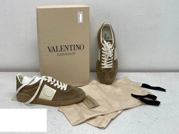 VALENTINO GARAVANI UPVILLAGE LEATHER-TRIMMED SUEDE BEIGE UK 7 NEW RRP £600