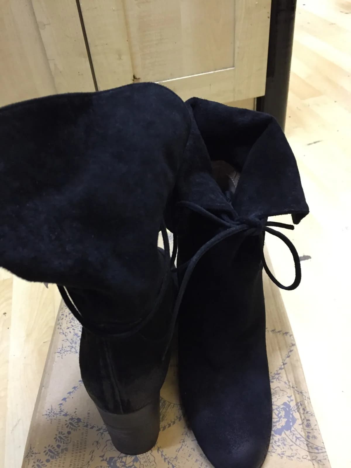 Free People Mila Heel Boot Black Suede Fold Over boots EU 37 & 39