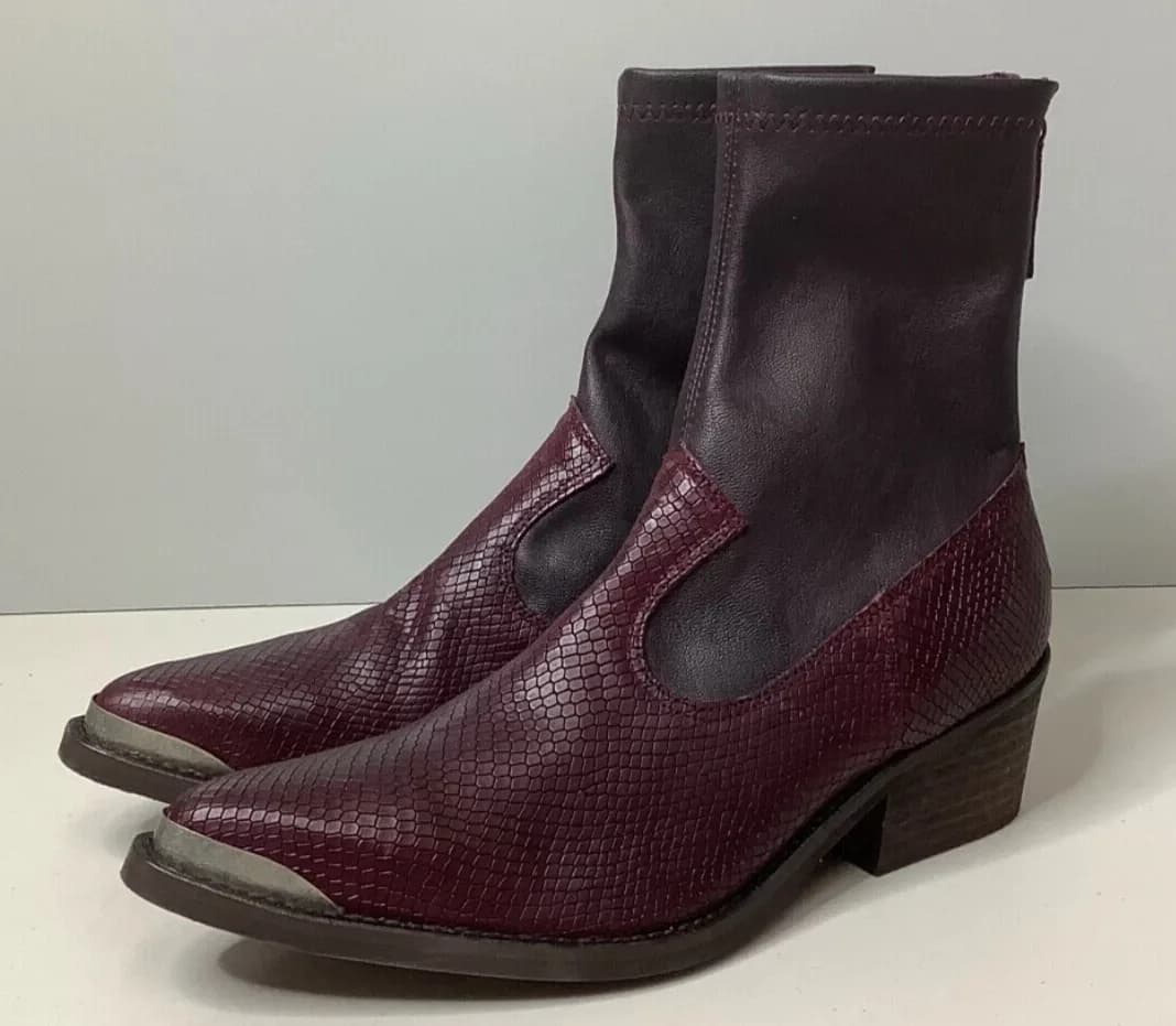 Free People Grand Teton Merlot Western Metal Toe Ankle Boots