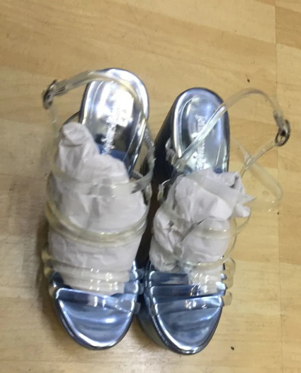 Jeffrey Campbell Grooveline Platform Sandals in Silver / Blue US 8.5 UK 6.5