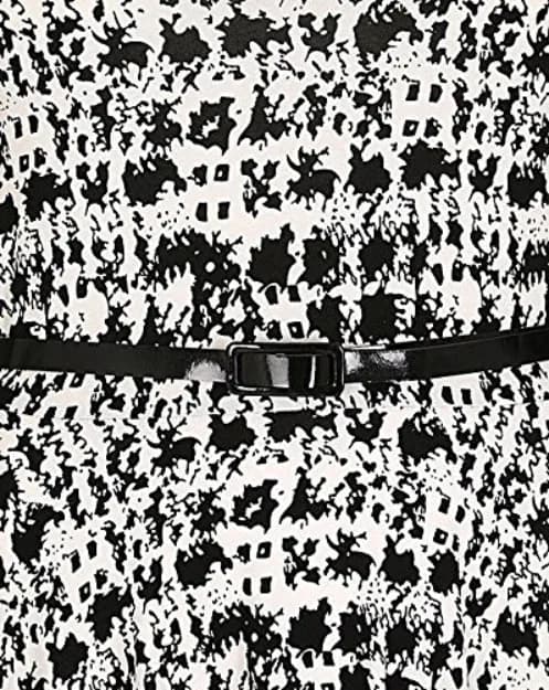 Emily Ladies Plus Size Black White Print Skater Dress & Belt UK 20