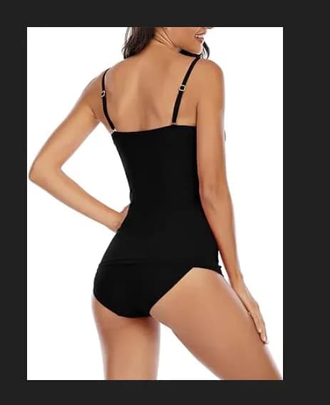 CheChury Tankini Swimsuits for Women Bandeau Swimming Costume with Breifs Black